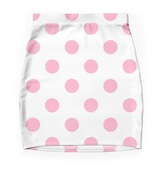 a pink and white polka dot print skirt on a white background with light pink dots