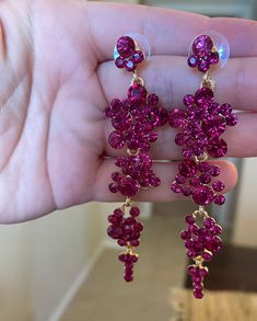 Formal Pink Chandelier Earrings, Pink Jeweled Wedding Earrings, Pink Jewelry For Valentine's Evening, Glamorous Rhinestone Jewelry For Prom, Glamorous Prom Jewelry With Rhinestones, Glamorous Pink Crystal Jewelry, Pink Jeweled Crystal Earrings For Wedding, Crystal Rhinestone Jewelry For Prom, Purple Bridal Earrings For Party