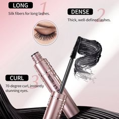 Black Mascara Natural Curl Long and Thick Waterproof and Sweatproof Dazzling Mascara Cosmetic Dry Mascara, Smudge Proof Mascara, Silk Fiber, Black Lashes, Quick Makeup, Mascara Makeup, Eyelashes Mascara, Mascara Waterproof, Best Mascara