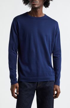 The English label's commitment to understated luxury informs the design of this crewneck sweater knit from supremely soft cotton yarn. 27 1/2" length (size Medium) Crewneck Long sleeves with ribbed cuffs 100% cotton Machine wash, dry flat Made in the UK Designer Clothing Modern Crew Neck Sweater With Ribbed Cuffs, Fine Knit Cotton Crew Neck Sweater, Modern Solid Crew Neck Sweater, Modern Merino Wool Crew Neck Sweater, Modern Solid Color Crew Neck Sweater, Modern Long Sleeve Sweater With Ribbed Neckline, Modern Crew Neck Sweater Relaxed Fit, Modern Crew Neck Sweater With Relaxed Fit, Modern Relaxed Fit Crew Neck Sweater