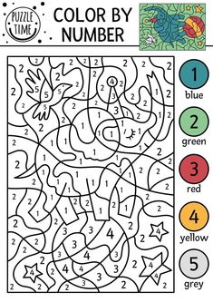 the color by number page for children to learn how to read and draw numbers in this coloring