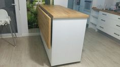 a white refrigerator freezer sitting inside of a kitchen next to a wooden counter top