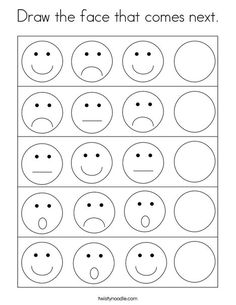 a worksheet with the words draw the face that comes next in front of it