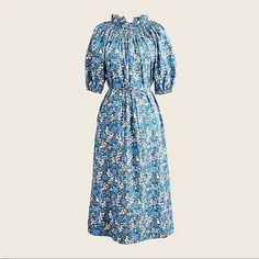 Price Firm Msmocked Neck Puff-Sleeve Dress In Liberty Sea Blossoms Item Ba925 Color: Blue Multi Size: X-Small Qty: 1 Watercolor Dress, Navy And White Dress, White Sundress, Blue Shift Dress, Jersey Knit Dress, Silk Floral Dress, Smocked Dress, Dropwaist Dress, Star Dress