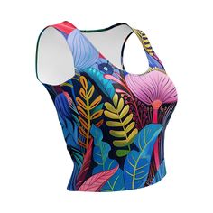 Look fabulous in an all-over printed, body-hugging crop top, now offering FREE SHIPPING to the US, Canada, EU, and UK! The artwork This artwork is a vivid and richly detailed depiction of a variety of African flowers, showcasing a tapestry of vibrant colors and intricate patterns. The piece features a dynamic assortment of floral elements, including large, bold blossoms and delicate foliage, all set against a deep blue background. The use of contrasting colors and stylized forms captures the lus Crop Top Mujer, Workspace Essentials, Crop Top Floral, French Collection, African Flowers, Top Floral, Spring Collection, Blue Backgrounds, Deep Blue