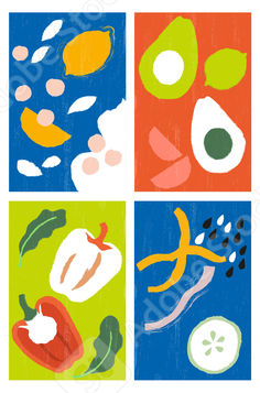 A set of creative hand drawn colorful vector illustrations of hummus, lemon, avocado, lime, bell peppers and cucumber slices. Yummy! Lemon Chickpea, Chickpea Avocado, Cucumber Slices, Inspiring Illustration, Bell Peppers, Bell Pepper