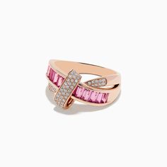 Effy 14K Rose Gold Pink Sapphire and Diamond Crossover Ring Pink Diamond Promise Ring In 14k Rose Gold, 14k Rose Gold Pink Diamond Promise Ring, Pink 14k Rose Gold Diamond Promise Ring, Pink 14k Rose Gold Promise Ring, Pink Ruby Promise Ring In 14k Rose Gold, Pink 14k Rose Gold Rings For Promise, Pink Ruby Ring In 14k Rose Gold, Pink Diamond Ring In 14k Rose Gold For Anniversary, Pink 14k Rose Gold Rings For Anniversary