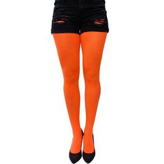 Trendy Solid Thigh High Tights, Trendy Solid Thigh-high Tights, Trendy Solid Color Thigh High Tights, Tight Spring Hosiery, Trendy Stretch Halloween Tights, Trendy Halloween Tights, Trendy Stretch Legwear For Halloween, Orange Tights, Yellow Tights