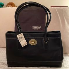 Beautiful Coach Ladies Black Leather Handbag. Purchased At Coach Outlet In Va Several Years Ago. Been Sitting In My Closet Ever Since. Classic Office Bags With Branded Hardware, Classic Office Bag With Branded Hardware, Classic Bags With Branded Hardware And Double Handle, Classic Bags With Double Handle And Branded Hardware, Classic Bag With Double Handle And Branded Hardware, Leather Shoulder Bag With Branded Hardware For Office, Office Shoulder Bag With Double Handle And Branded Hardware, Office Double Handle Shoulder Bag With Branded Hardware, Office Shoulder Satchel Bag With Branded Hardware