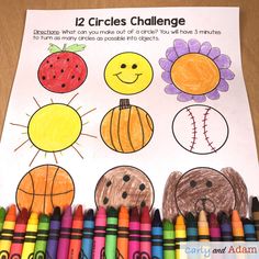 a coloring page with crayons and colored pencils