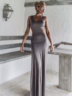 SALE 20% OFF Silver Gray Shiny With Cut Out Details Open Back Maxi Dress  - #95023 Solid Backless Elastane Dress, Solid Elastane Backless Dress, Solid Sleeveless Elastane Maxi Dress, Stretch Sheath Maxi Evening Dress, Stretch Sheath Maxi Dress For Evening, Solid Party Bodycon Dress In Elastane, Solid Elastane Bodycon Party Dress, Sleeveless Bodycon Elastane Maxi Dress, Solid Elastane Bodycon Dress For Party