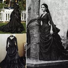 Black Bustle Gothic Wedding Dresses Vintage Victorians Ruched South Vampire.  "This pin contains affiliate links, which means I may earn a commission at no cost to you extra for you". 
 #affiliate #advertising" Gothic Victorian Wedding, Victorian Wedding Dresses, Belle Ball Gown, Victorian Gothic Wedding, Belle Gown, Southern Belle Dress, Halloween Dresses, Victorian Wedding Dress, Victorian Corset