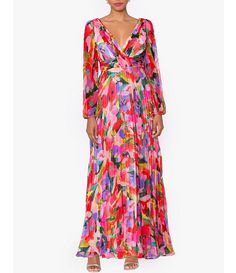 Betsy & Adam Floral V Neckline Long Sleeve Pleated Gown | Dillard's Multicolor Long Sleeve Pleated Dress, Spring Long Sleeve Gala Dresses, Long Sleeve Dresses For Spring Gala, Long Sleeve Chiffon Dresses For Gala, Spring Gala Long Sleeve Dresses, Long Sleeve Chiffon Gala Dresses, Long Sleeve Gala Dresses For Spring, Multicolor Pleated Long Sleeve Maxi Dress, Multicolor Long Sleeve Pleated Maxi Dress