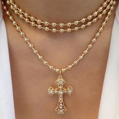 Harvery Crystal Cross Necklace – Love Stylize Gold Pearl Bracelet, Pineapple Necklace, Crucifix Necklace, Lotus Earrings, Rose Gold Pearl, Owl Earrings, Crystal Cross, Necklace Love, Emerald Pendant