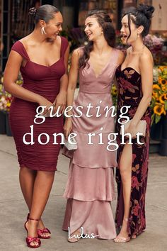 three women standing next to each other with the words guesting done right above them