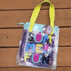 New! This 2-In-1 Bag Is So Super Cute! Clear Bag On The Outside And Removable Drawstring Pouch On The Inside. "Summer Fun" Features Colorful Letters/Watermelon And A Purple Magic Sequins Bag Inside. Perfect For Your Little One Or Even You! Summer School Bags Made Of Plastic, Summer School Plastic Bags, Plastic School Bags For Summer, Playful Summer Shoulder Bag For School, Fun Multicolor Plastic Bags, Playful Summer School Shoulder Bag, Blue Plastic Bag For Summer, Blue Plastic Summer Bag, Blue Plastic Summer Bags