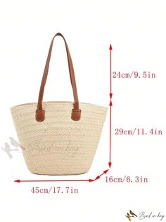 Bird in Bag - Large Woven Straw Beach Tote Bag Large Capacity Rectangular Bags For Vacation, Large Capacity Double Handle Bags For Beach Season, Trendy Beige Shoulder Bag For Vacation, Large Capacity Shoulder Bag For Beach Season, Chic Large Capacity Bags For Vacation, Trendy Vacation Shoulder Bag, Casual Rectangular Bag For Vacation, Beach Bags With Adjustable Strap, Chic Large Capacity Bag For Beach Season