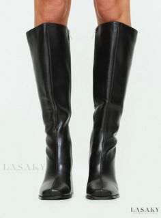 Lasaky - Classic and Chic Black Knee High Boots Black Mid-calf Platform Boots For Winter, Black High Ankle Heeled Boots, Casual Black Mid-calf Platform Boots, Black Mid-calf Boots For Fall, Classic Fitted Black Mid-calf Boots, Black Mid-calf Heeled Boots For Formal Occasions, Black Wide Calf Platform Boots With Pointed Toe, Black Platform Boots With Pointed Toe And Wide Calf, Black Wide Calf Mid-calf Platform Boots