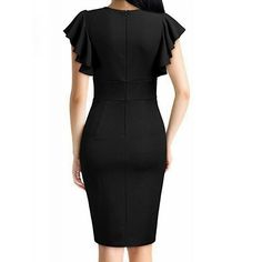 Women's Work Dress Sheath Dress Black Dress Fashion Ruffle Sleeve Midi Dress Ruffle Split V Neck Short Sleeve Plain Regular Fit Black Wine Red Spring Summer S M L Xl Xxl Elegant Non-stretch Dress With Ruffle Hem, Elegant Non-stretch Ruffle Dress, Elegant Non-stretch Ruffled Mini Dress, Elegant Non-stretch Ruffled Dress, Elegant Non-stretch Mini Dress With Ruffles, Elegant Non-stretch Dress With Ruffles, Non-stretch Elegant Sheath Dress, Elegant Non-stretch Sheath Dress, Solid Sheath Non-stretch Dress