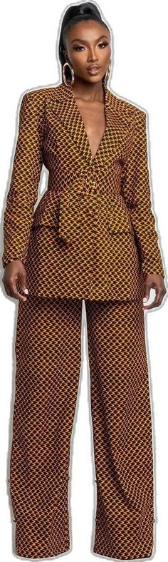 Brown Sets For Workwear, Fall Office Wear Sets, Tailored Two-piece Sets, Fall Workwear Matching Set, Fitted Matching Set For Workwear, African Pants Suit, Ankara Suit, African Pants, Ankara Jackets