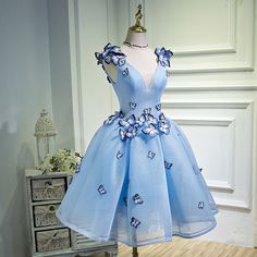 Homecoming -jurken, blauwe thuiskomstjurken, zoete 16 -jurk, sexy thuiskomstjurk, schattige cocktailjurk Blue Graduation Dresses, Butterfly Outfit, Junior Homecoming Dresses, Mode Ulzzang, Homecoming Formal Dresses, Elegant Ball Gowns, Cute Homecoming Dresses, Light Blue Dress, Tulle Homecoming Dress