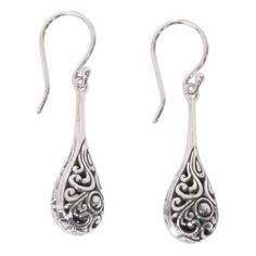 Sterling Silver Handmade Dangle Earrings from Bali - Maraca | NOVICA Handmade Dangle Earrings, Earrings Handmade Dangle, Silver Dangle Earrings, Sterling Silver Dangle Earrings, Jewelry Packaging, Silver Earrings Dangle, Hook Earrings, Jewelry Gift Box, Free Jewelry