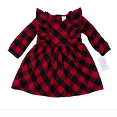 Carter’s Plaid Ruffle Dress & Bloomers Baby 6 Months Nwt Red Black Holiday Party Ruffled Dresses For Playtime In Fall, Fall Dresses With Ruffles For Playtime, Cotton Holiday Dresses For Fall, Cotton Holiday Dress For Fall, Fall Holiday Cotton Dresses, Winter Plaid Ruffled Dresses, Yellow Eyelet Dress, Baby 6 Months, Bright Floral Dress