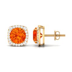 Product Details The Lab Grown Orange Sapphire and Diamond Halo Stud Earrings are a fiery kiss from the sun, a dazzling and incandescent piece of jewelry that will ignite your passion and make you feel like a goddess. The 7 MM round vibrant orange sapphire center stone in 4 prong setting, grown in a sustainable lab environment, is exquisitely surrounded by small sparkling Diamond stones, creating a look that is both luxurious and mesmerizing. These earrings are perfect for women of all ages and s Orange Cut, Halo Stud Earrings, Halo Earrings Studs, Sparkling Diamond, Orange Sapphire, A Goddess, Sapphire Earrings, Vibrant Orange, Diamond Halo