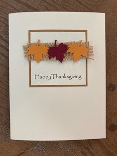 a thanksgiving card with two fall leaves on it