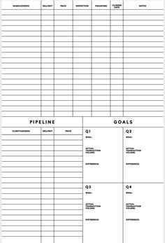 two spreads with the words pipeline and goal written in black on each side, one is blank