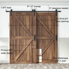 an image of a wooden sliding door with measurements for the top and bottom parts on it