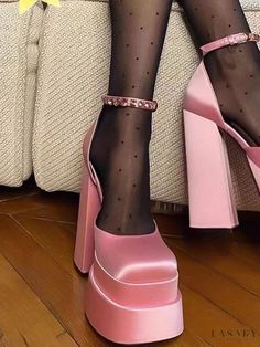 Glamorous Mina Toe Heeled Sandal Pink Versace, Shoes Square Toe, Party High Heels, Dr Shoes, Modern Sandals, Rhinestone Heels, Chunky High Heels, Satin Heels, Wedding Sandals