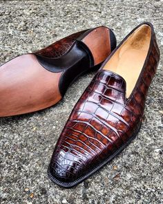 Handmade Men Brown Crocodile/Alligator Loafers Dress Shoes on Storenvy Business Crocodile Pattern Slip-on Oxfords, Brown Crocodile Pattern Pointed Toe Dress Shoes, Formal Fitted Loafers With Crocodile Pattern, Brown Pointed Toe Oxfords With Crocodile Pattern, Fitted Leather Loafers With Crocodile Pattern, Brown Crocodile Pattern Wingtip Loafers, Brown Crocodile Pattern Loafers For Semi-formal Occasions, Brown Crocodile Pattern Pointed Toe Oxfords, Fitted Crocodile Pattern Loafers For Business