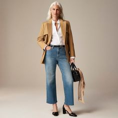 J.Crew: High-rise Cropped Kickout Jean In 1996 Semi-stretch For Women Fall Mid-rise Flare Jeans With Frayed Hem, Straight Leg Pants With Frayed Hem For Fall, Chic Flare Jeans With Frayed Hem For Fall, Mid-rise Cropped Jeans Medium Wash, Mid-rise Cropped Jeans Medium Wash For Fall, Mid-rise Cropped Jeans In Medium Wash For Fall, Fitted Cropped Flare Jeans With Five Pockets, Fall Cropped Medium Wash Flare Jeans, Fall Cropped Jeans With Frayed Hem And Relaxed Fit