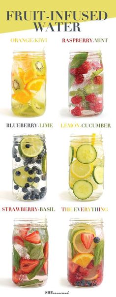 an image of fruit infused water in mason jars with raspberry lime lemon cucumber