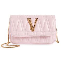 Versace Mini Virtus Quilted Leather Bagauthentic, Brand New, Never Used, Color English Rose Versace Gold (Blush Pink), Size 6.5"W X 3.75"H X 1.75"D (22.5” Strap Drop), Very Roomy - Fits Iphone 15 Pro Max, Wallet, Keys, Etc., Comes With Original Dust Bag And Tag. A Goldtone Barocco Letter V Shaped By Acanthus Leaves Taken From Versace’s Signature Motif Details The Flap Of This Everyday Bag In Quilted Lambskin Leather. Absolutely Stunning! Please Note: There Are Couple Tiny And Barely Visible Scra Luxury Pink Leather Clutch, Luxury Pink Shoulder Bag For Evening, Luxury Pink Clutch, Pink Luxury Evening Bag With Gold-tone Hardware, Pink Leather Luxury Evening Bag, Luxury Pink Clutch For Formal Occasions, Designer Pink Rectangular Evening Bag, Luxury Pink Evening Clutch, Luxury Pink Clutch With Detachable Strap