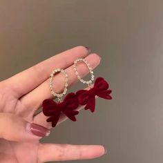 Material: Alloy Fashion Element: Bow Style: Korean Korean Style Artificial Silk Flowers, Zhejiang China, Festival Jewelry, Rhinestone Bow, Bow Earrings, Christmas Gift Jewelry, Jewelry Outfit, Black Earrings, Christmas Earrings