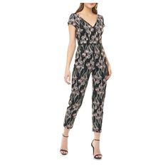 Js Collection Formal Jumpsuit Make A Feminine Statement On Your Next Night On The Town In This Crepe Jumpsuit Featuring An Intricate Floral Print And A Flattering V-Neck. Hidden Back-Zip Closure. V-Neck, Short Sleeves. New, But Brand Tag Is Slight Detached As Shown In Photo 5. Size 16 Pit-Pit 20” Flat Waist 19” Length 58” Inseam 25” Colors: Black, Pink, White Tags: Wedding Guest, Dressy Pants, Feminine, Semi-Formal, Special Occasion Lime Green Pants, Jumpsuit Plus Size, Wedding Pants, Womens Black Jumpsuit, Vintage Jumpsuit, Formal Jumpsuit, Crepe Jumpsuit, Tuxedo Style, Dressy Pants