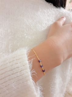 Dainty Purple Amethyst Bracelet - Handmade Jewelry - 14k Gold Filled Gold Bracelet Simple, Bracelet Size Chart, Jewelry Purple, Free Bracelet, Birthstone Bracelets, Amethyst Bracelet, February Birthstone, Dainty Bracelets, Amethyst Earrings