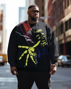 Describe: Welcome to our shop! You are browsing a unique collection of hip hop plus size men's crewneck sweatshirts, designed for you who value style and style. We know it can be hard to find stylish styles for plus-size men, so we've crafted this collection of plus-size crewneck sweatshirts that not only provide ultimate comfort, but also exude unique hip-hop appeal. High-quality materials are the primary consideration for our products. We use high-quality fabrics to ensure a soft and comfortab Oversized Sweatshirt For Halloween Streetwear, Halloween Graphic Print Sweatshirt For Streetwear, Urban Style Halloween Graphic Sweatshirt, Urban Halloween Sweatshirt With Graphic Print, Halloween Sweatshirt For Streetwear, Halloween Streetwear Sweatshirt With Relaxed Fit, Halloween Punk Style Streetwear Sweater, Punk Halloween Sweater For Streetwear, Punk Crew Neck Sweatshirt For Streetwear