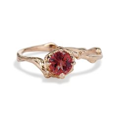 Naples Ruby Solitaire engagement ring features a ruby center in a wrapped twig setting. The delicate nature inspired band was sculpted from a real American Holly twig with natural budded detail. This solid gold ring with a ruby stone can also be made in platinum. American Holly, Feminine Nature, Ruby Solitaire Ring, Contour Ring, Sunstone Ring, Oregon Sunstone, Ring Guide, Ruby Stone, Organic Design