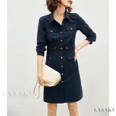 Lasaky - Luxurious Wrap-Style Dresses with Sleeves Mini Dresses With Pockets For Fall, Fall Mini Dresses With Pockets, Fall Knee-length Mini Dress With Pockets, Office Midi Dress With Pockets, Office Dresses With Pockets For Fall, Elegant Fall Shirt Dress With Pockets, Fall Office Dresses With Pockets, A-line Office Dress With Pockets, Elegant Fitted Shirt Dress With Pockets