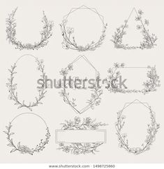 set of hand drawn floral frames with place for text