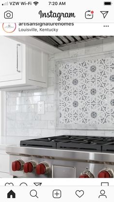 an instagram page with a stove and tile backsplash