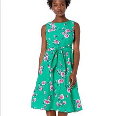 With Bold Floral Print Features This Petite Sleeveless Tie Front Dress With Button(Faux) Detail On Skirt By Jessica Howard. Zipper Back. Lined. Waist Is Approx 31”. No Stretch. Belt Is Not Removable. Green Sleeveless Knee-length Spring Dress, Green Sleeveless Knee-length Dress For Spring, Green Sleeveless Bodycon Dress For Spring, Green Floral Print Knee-length Sleeveless Dress, Chic Green Sleeveless Dress For Spring, Green Knee-length Sleeveless Dress, Green A-line Sleeveless Dress For Work, Sleeveless Floral Print Midi Dress For Work, Sleeveless Midi Dress With Floral Print For Work