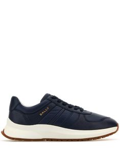 navy blue calf leather smooth grain pebbled texture panelled design front lace-up fastening logo print to the side round toe branded insole contrasting rubber sole Sporty Navy Sneakers With Stitched Sole, Navy Low-top Sneakers With Textured Sole, Sporty Navy Sneakers With Leather Sole, Classic Navy Sneakers With Textured Sole, Classic Blue Sneakers With Textured Sole, Classic Navy Sneakers With Contrast Sole, Navy Sneakers With Leather Sole And Round Toe, Classic Navy Sneakers With Leather Sole, Classic Navy Sneakers With Round Toe