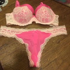 Demi Lined Pink Lace Bra, Lace Bra Set, Bras And Panties, Bra Set, Sleepwear Women, Pink Lace, Lace Bra, Victoria's Secret Pink, Secret Pink