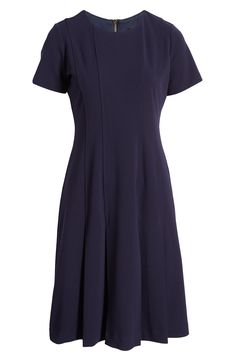 Desk days and drinks dates both work well with this soft crepe dress designed in everybody's favorite fit-and-flare silhouette. 38 1/2" length (size 8) Jewel neck Short sleeves Lined 96% polyester, 4% elastane Dry clean Imported Stretch Crepe, Midnight Navy, Jewel Neck, Crepe Dress, Fit Flare Dress, Fit & Flare, Flare Dress, Fit And Flare, Designer Dresses