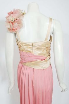 For Sale on 1stDibs - A breathtaking pale-pink silk and ivory satin custom-made 20th Century Fox gown dating back to the early 1960's. Though I am unsure of which production Pink Silk Cocktail Gown, Silk Pink Dress For Banquet, Pink Silk Dress For Banquet, Pink Silk Gown With Pleated Bodice, Cream Silk Party Gown, Pink Silk Formal Evening Dress, Formal Pink Silk Evening Dress, Feminine Pink Silk Evening Dress, Pink Feminine Silk Evening Dress