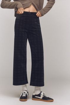 The pant so beloved, it sparked its own collection. Marked by a breezy wide-leg silhouette and form-fitting high-rise, the Colette Pant is tried, trued, and rave-reviewed. | The Colette Cropped Wide-Leg Pants by Maeve: Plaid Corduroy Edition, Women's, Size: 23, Cotton/Elastane/Modal at Anthropologie Cropped Wide Leg Trousers, Cropped Wide Leg Pants, Brown Plaid, Plaid Pants, Wide Leg Trousers, Leg Pants, Clothes For Sale, Wide Leg Pants, Anthropologie